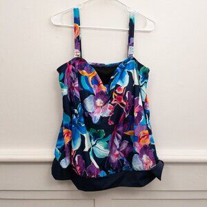 Mazu Swim Floral Tankini Top 18W Adjustable Straps Plus Size Swimwear